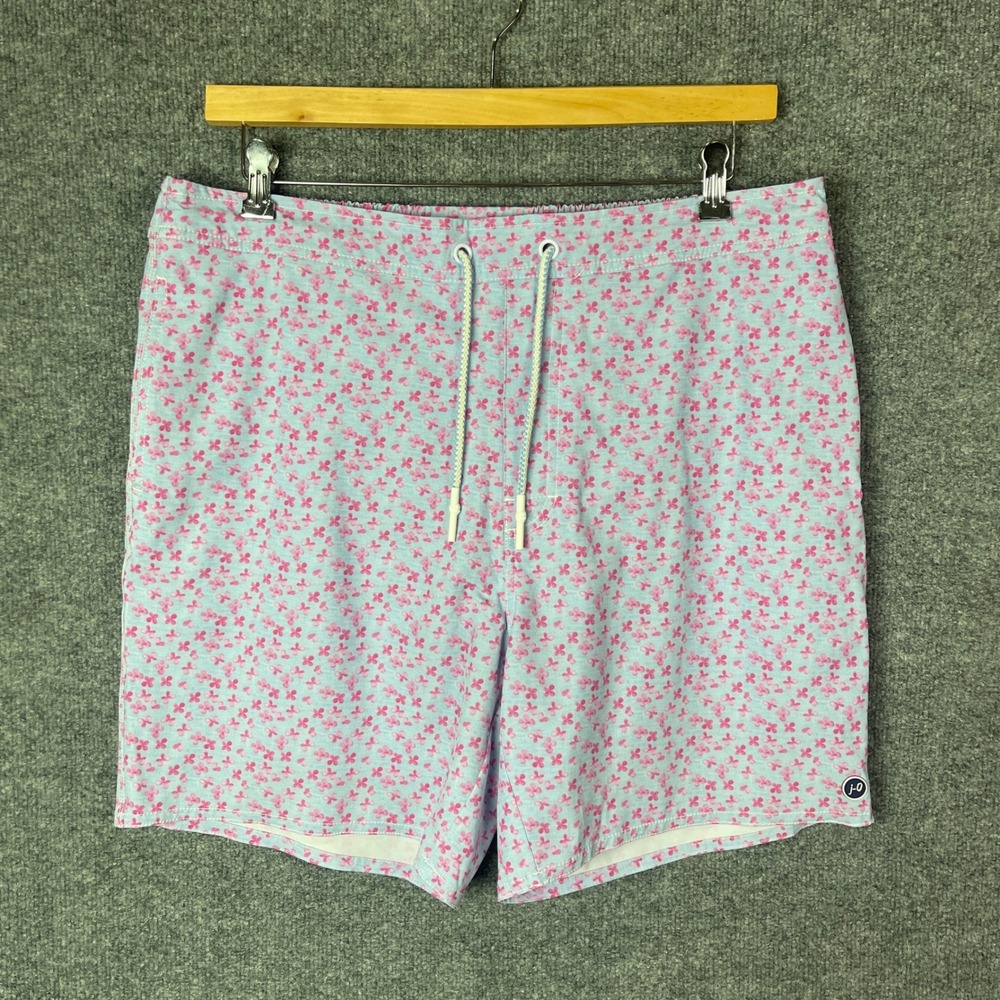 Johnnie-O Swim Trunks Mens XL Blue Pink  Floral Board Shorts